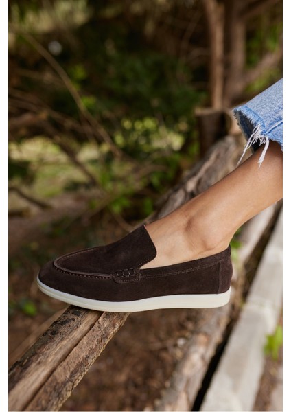 Amor Kadın Tutun Nude Gercek Suet Loafer Ayakkabı