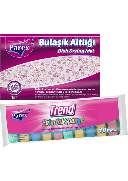 Rengarenk 10'lu Düz Sünger ve Bulaşık Altlığı Paketi