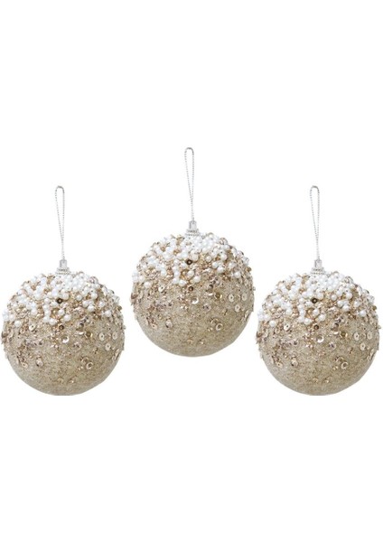 Yılbaşı Topu Simli Inci ve Payet Detaylı Çam Ağacı Süsü Şampanya 8 cm 3'lü fırsatları