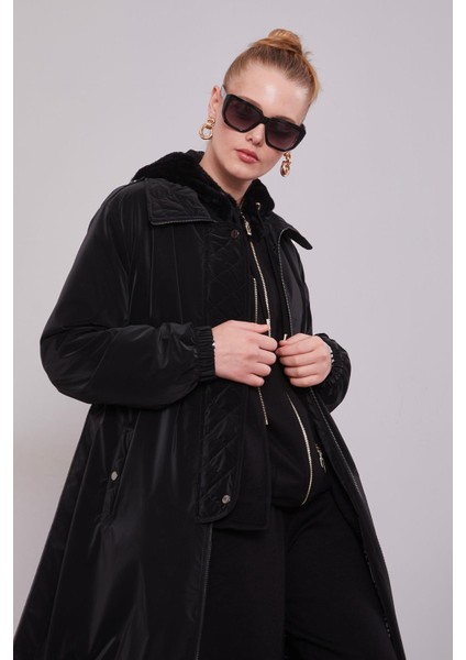 Siyah Kapitone Detaylı Trençkot modelleri