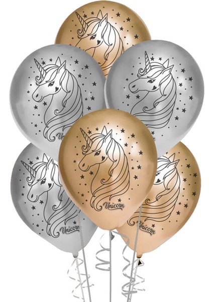 Elegant Unicorn Baskılı Metalik Balon 10LU -Elegant Unicorn-