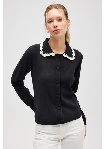 Laila, Düz Örgü, Polo Yaka, Kadın Triko Hırka - Siyah fiyatları