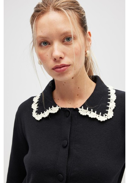 Laila, Düz Örgü, Polo Yaka, Kadın Triko Hırka - Siyah modelleri