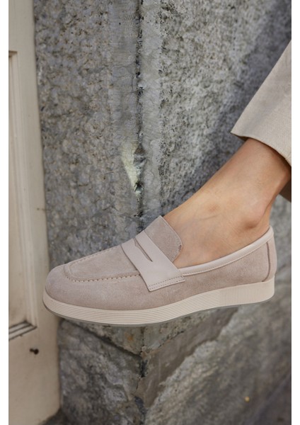 Monti Kadin Kahve Gercek Suet Loafer Ayakkabi