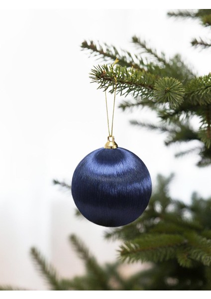 Yılbaşı Topu – Ipek Iplik Sarılı Çam Ağacı Süsü Lacivert 10 cm
