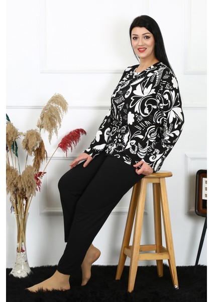 Kadın Büyük Beden Penye Uzun Kol Pijama Takım