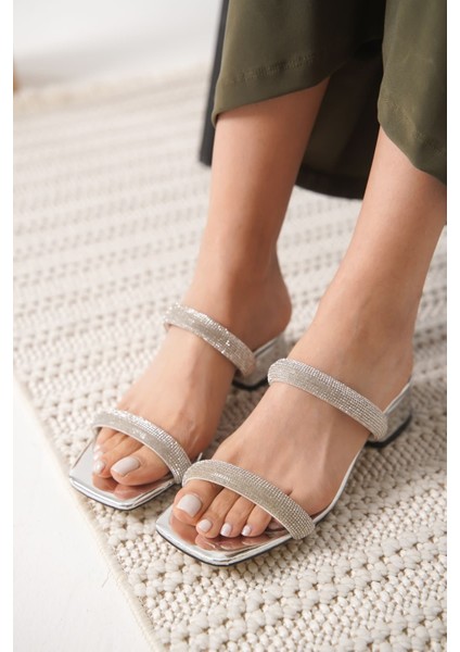 Modaserdem Stella Kalın Topuklu Gümüş Kadın Terlik