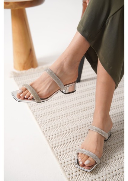 Modaserdem Stella Kalın Topuklu Gümüş Kadın Terlik fırsatları