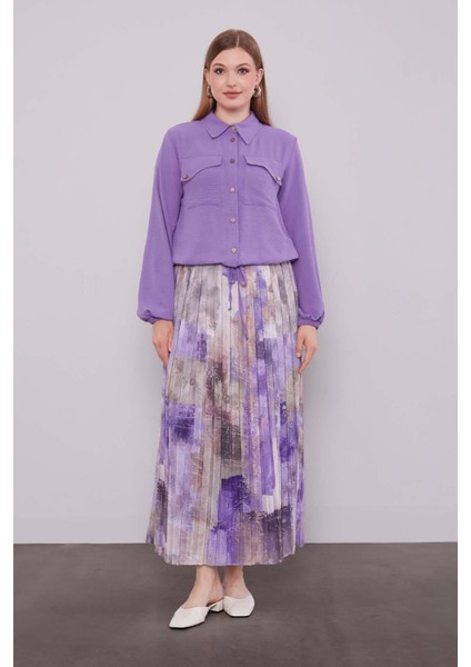 MOR-LİLA Bel Büzgülü Etek Takım