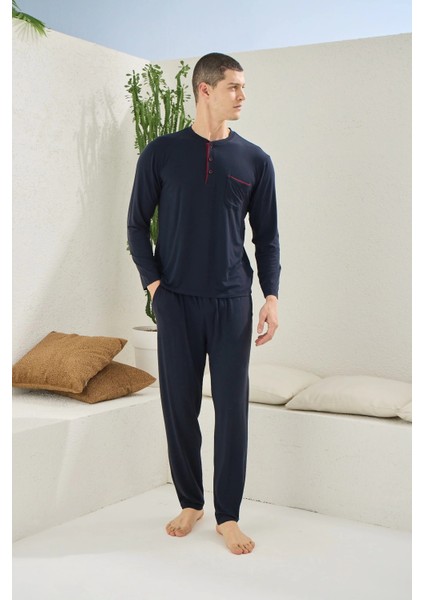 Mdb Kocabey 9220 Erkek Midi Yaka Uzun Kol Pijama Takım