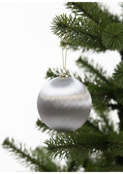 Yılbaşı Topu – Ipek Iplik Sarılı Çam Ağacı Süsü Gümüş 10 cm