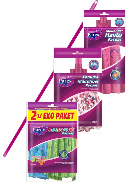 Mikrofiber Renkli, Havlu, Pamuk 4'lü Paspas ve Sap Seti