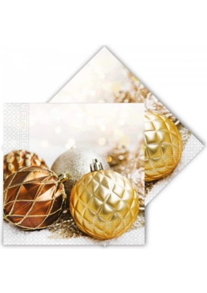 Yılbaşı Peçetesi Simli Toplar 3 Katlı Pakette 20 Adet