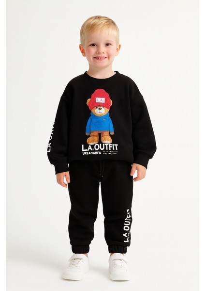 Erkek Çocuk La Baskıılı Bere Kabartmalı Alt-Üst Takım Siyah fiyatları