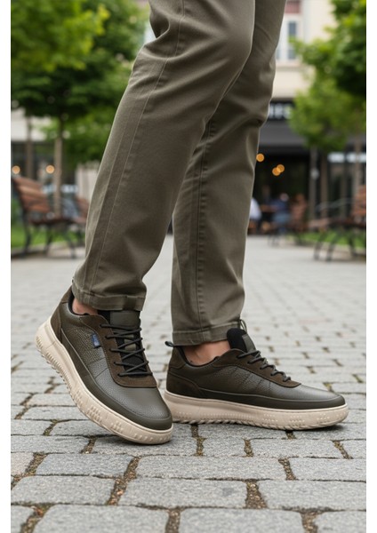 Haki Hakiki Deri Lastik Bağcıklı Memory Foarm Erkek Günlük Ayakkabı 152-22487 M