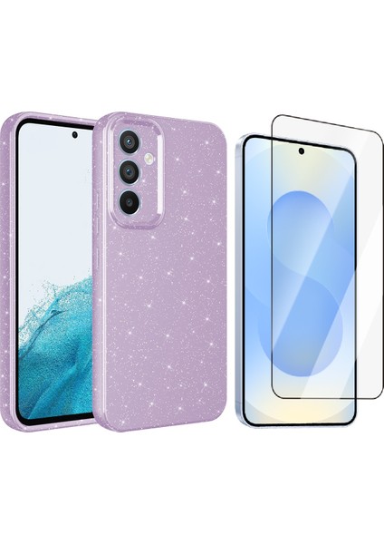 Samsung Galaxy S24 FE Kılıf Kamera Korumalı Simli Lüks Zore Koton Kapak + Temperli Cam Ekran Koruyucu