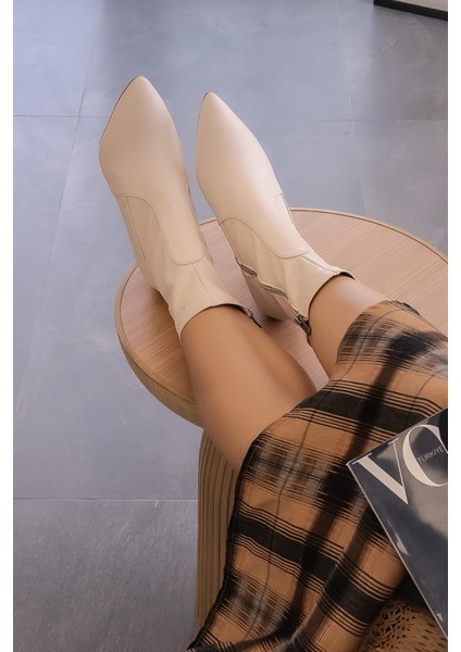 Carmella Topuklu Streç Kadın Bot Bej modelleri