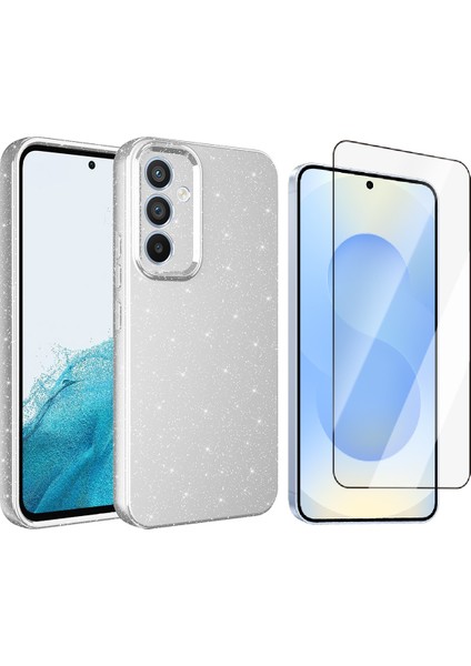 Samsung Galaxy S24 FE Kılıf Kamera Korumalı Simli Lüks Zore Koton Kapak + Temperli Cam Ekran Koruyucu