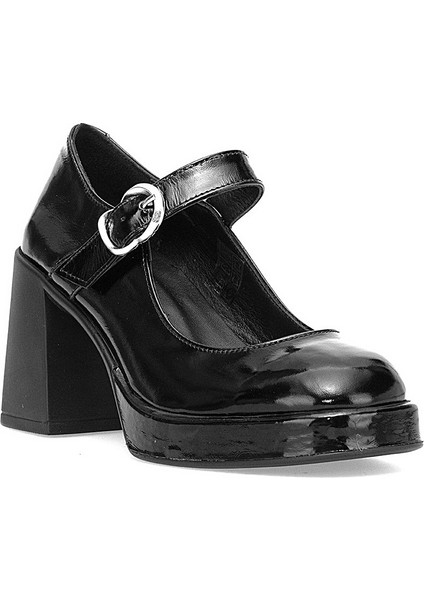 D25KA-470 Kadın Hakiki Rugan Deri Klasik Topuklu Ayakkabı Siyah fiyatları