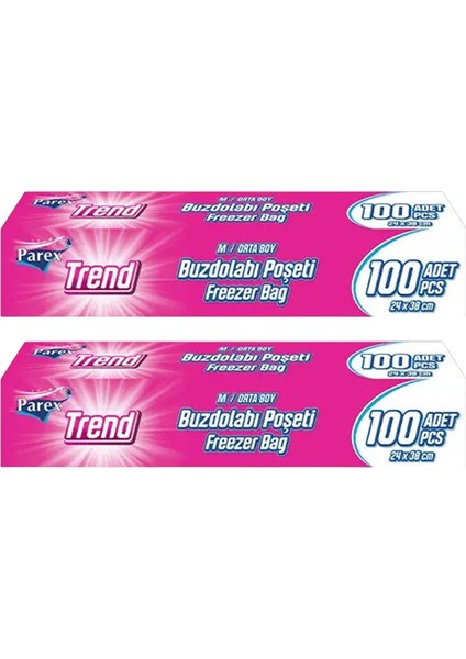 Trend Buzdolabı Poşeti Orta Boy 100’lü 24 x 38 cm İkili Paket