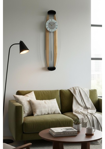 Dikdörtgen Camlı Sarkaçlı Modern Tasarım Duvar Saati