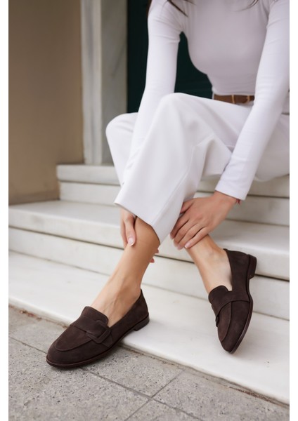 Tiny Kadın Kahve Gercek Suet Loafer Ayakkabi