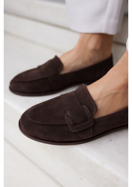 Tiny Kadın Kahve Gercek Suet Loafer Ayakkabi