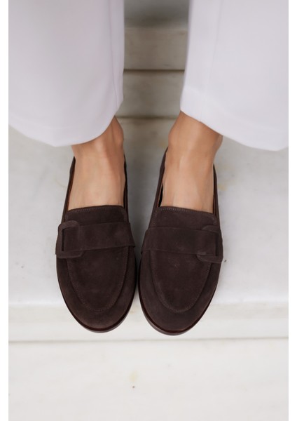 Tiny Kadın Kahve Gercek Suet Loafer Ayakkabi