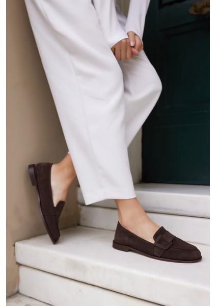 Tiny Kadın Kahve Gercek Suet Loafer Ayakkabi