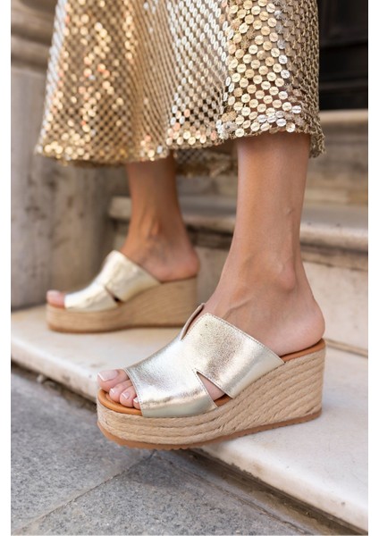 Hersi Kadin Bej Gerçek Suet Espadril Tabanli Terlik