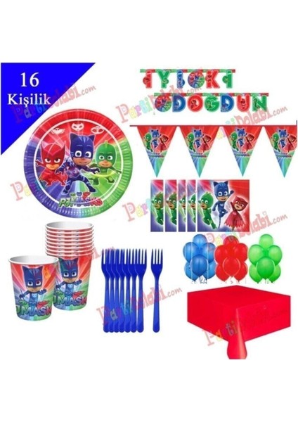 Pija Maskeliler 16 Kişilik Tabak, Bardak, Çatal, Balon Seti