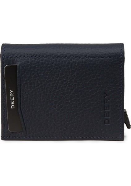 Hakiki Deri Lacivert Mekanizmalı Dikey Erkek Cüzdanı - 00626MLCVZ01
