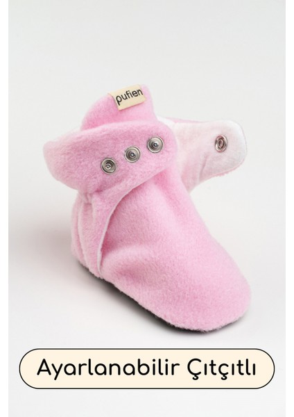 Pembe, Organik Pamuk Astarlı, Bebek Pandufu, Kaydırmaz Tabanlı Ilk Adım Ev Patiği