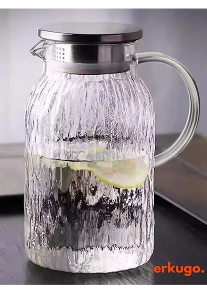 Vakumlu Çelik Kapaklı Sürahi Isıya Dayanıklı Borosilikat Cam Demlik (1500 Ml)