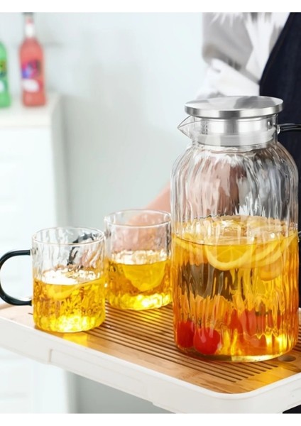 Vakumlu Çelik Kapaklı Sürahi Isıya Dayanıklı Borosilikat Cam Demlik (1500 Ml)