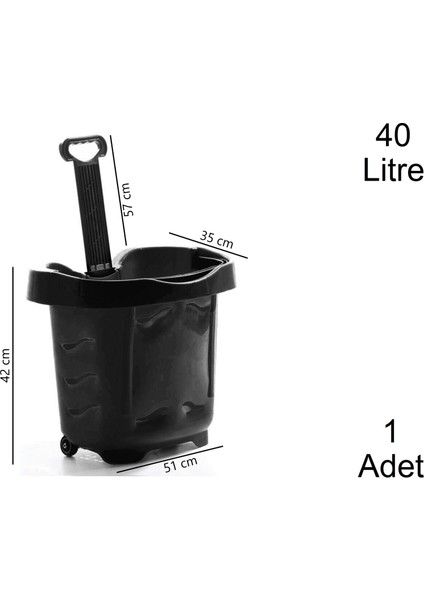 Tekerlekli Plastik Market Alışveriş El Sepeti 40 Litre Siyah 1 Adet