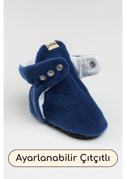Lacivert, Organik Pamuk Astarlı, Bebek Pandufu, Kaydırmaz Tabanlı Ilk Adım Ev Patiği