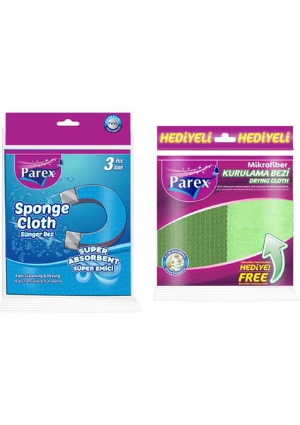 3'lü Sünger Bez ve Mikrofiber Kurulama Bez Paketi