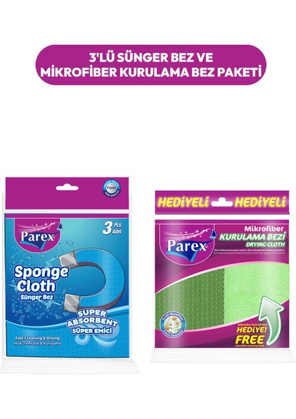 3'lü Sünger Bez ve Mikrofiber Kurulama Bez Paketi fiyatları