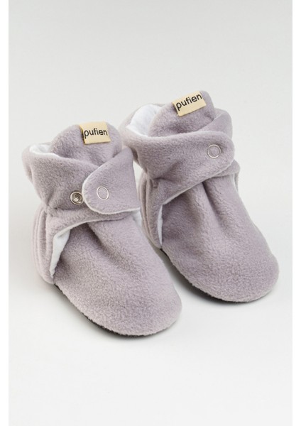 Gri, Organik Pamuk Astarlı, Bebek Pandufu, Kaydırmaz Tabanlı Ilk Adım Ev Patiği