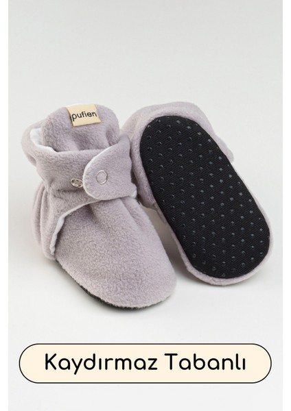Gri, Organik Pamuk Astarlı, Bebek Pandufu, Kaydırmaz Tabanlı Ilk Adım Ev Patiği