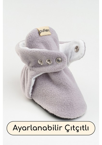 Gri, Organik Pamuk Astarlı, Bebek Pandufu, Kaydırmaz Tabanlı Ilk Adım Ev Patiği