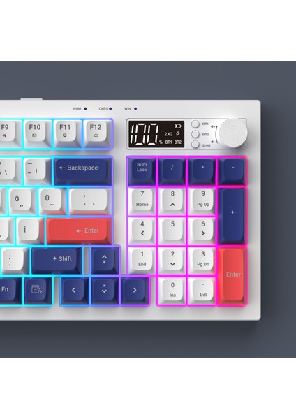 Kb-85 Sılent Pro Kablosuz Beyaz/mavi/kırmızı Sessiz Rgb Wireless 2.4ghz + Bt Q Membrane Oyuncu Klavyesi