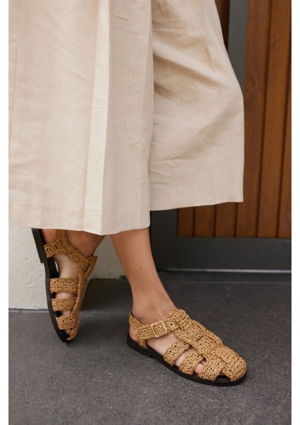 Romus Kadın Siyah El Orgu Hasır Sandalet fiyatları