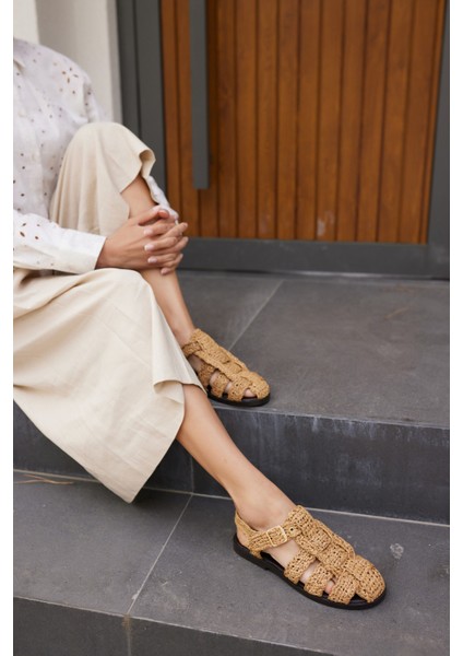 Romus Kadın Siyah El Orgu Hasır Sandalet indirimleri