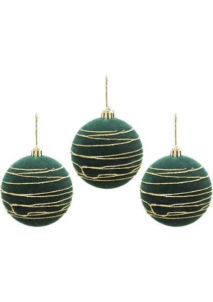 Kadife Yılbaşı Topu – Altın Simli Çam Ağacı Süsü Yeşil 8 cm 3'lü fiyatları