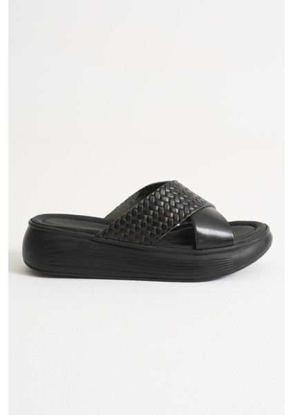 Modaserdem Fayn Siyah Hakiki Deri Terlik modelleri