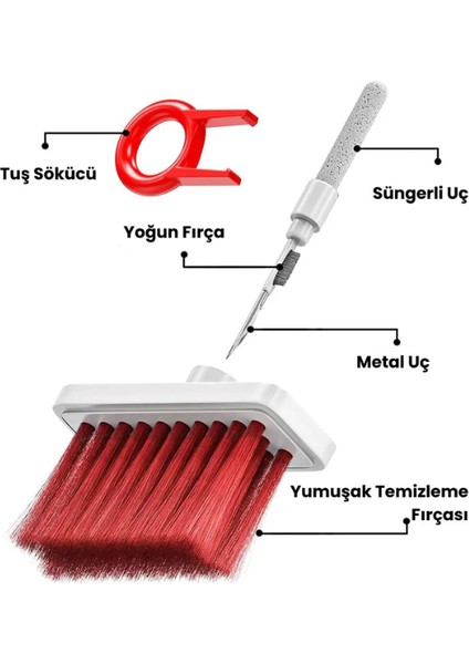 Fonksiyonlu Bluetooth Kulaklık, Klavye, Telefon, Kamera, Bilgisayar Temizleme Fırçası