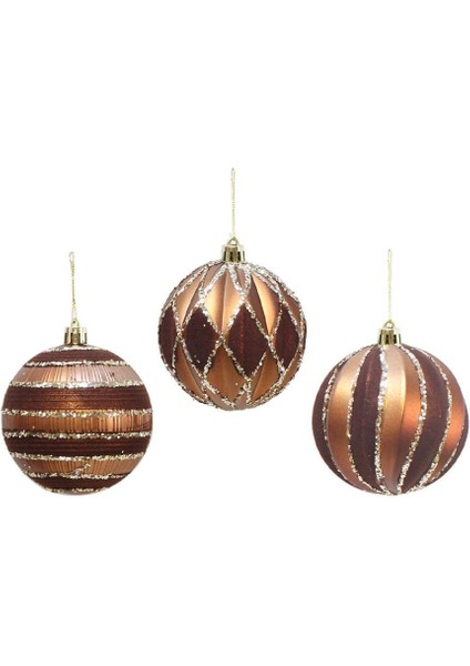 Yılbaşı Topu Karışık Desen – Kahverengi Bronz Işıltılı Çam Ağacı Süsü 8 cm 3'lü fiyatları