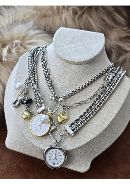 - Muse Necklaces - 3'lü Zincir Saat Trend Kadın Kolye (KOD-371) modelleri